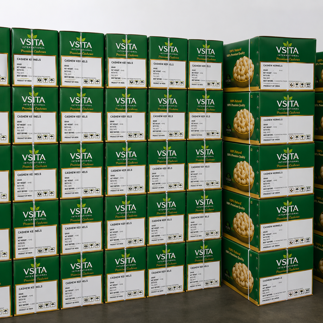 Bulk carton packing for cashew wholesale orders — Vsita International