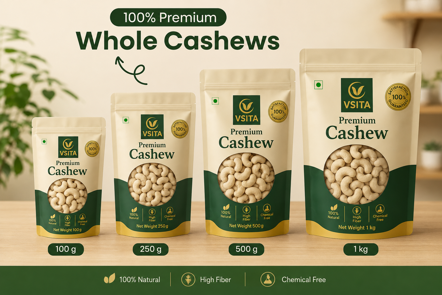 Consumer retail packing for cashews — Vsita International