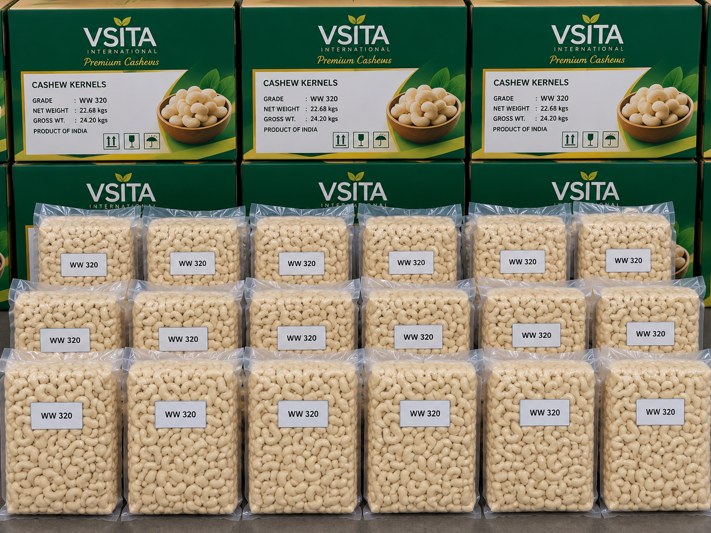 Vacuum packing with carton for cashew freshness — Vsita International